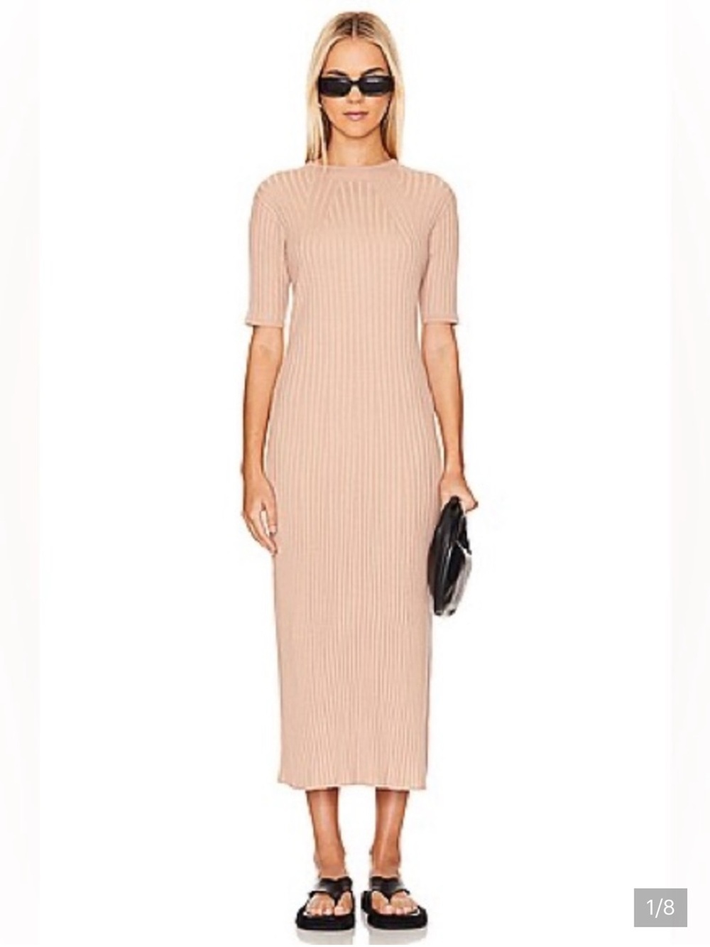 varley maeve knit midi dress ribbed Sz XS warm taupe NEW